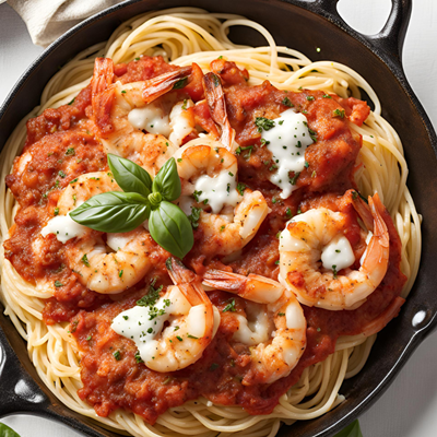 Shrimp Parmigiana served over Spaghetti