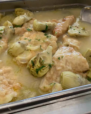 Chicken Carciofi - Artichokes, Mozzarella, White Wine Lemon Sauce